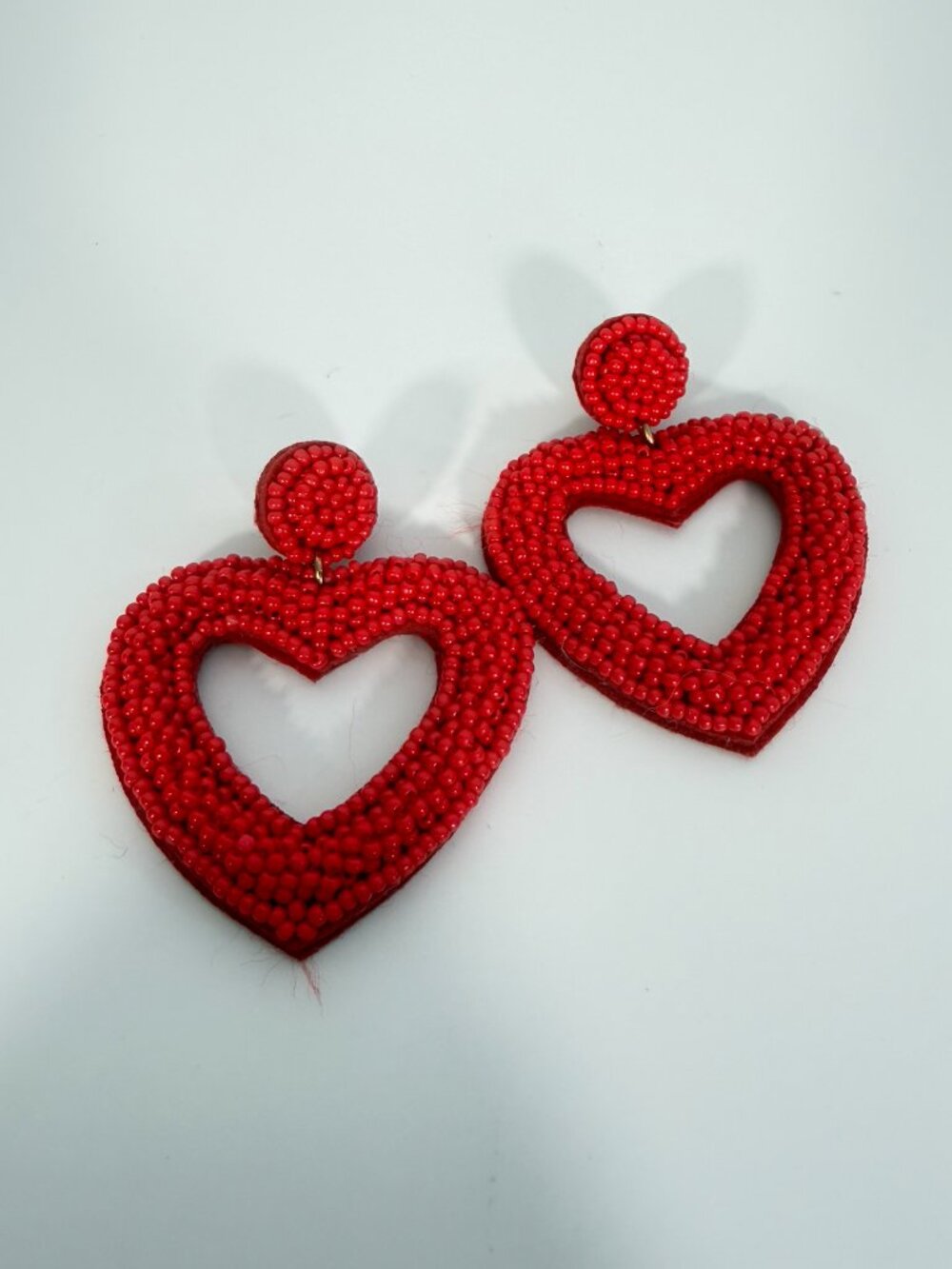 ❤️ Red Beaded Heart Drop Earrings Statement Valentine Romantic Style